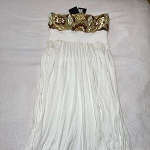 Pinko size Small White and Gold Women's Dress